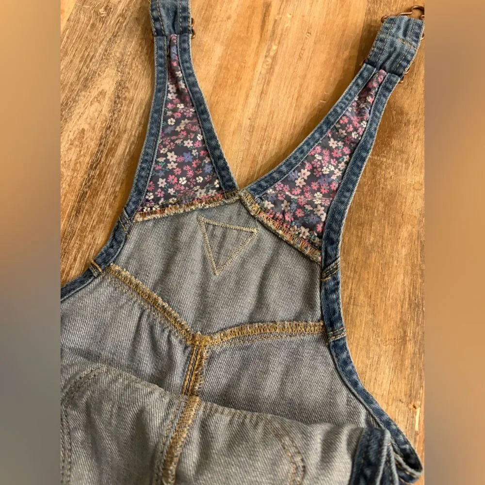 OshKosh B'gosh Blue Denim Overalls with Floral Trim, Size 2T